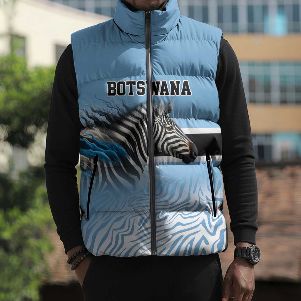 Botswana Independence Day 1966 Sleeveless Puffer Jacket Tribal African Zebra Skins Pattern