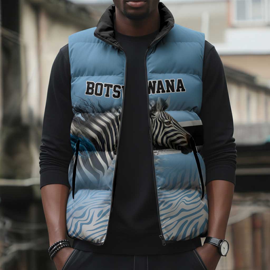 Botswana Independence Day 1966 Sleeveless Puffer Jacket Tribal African Zebra Skins Pattern