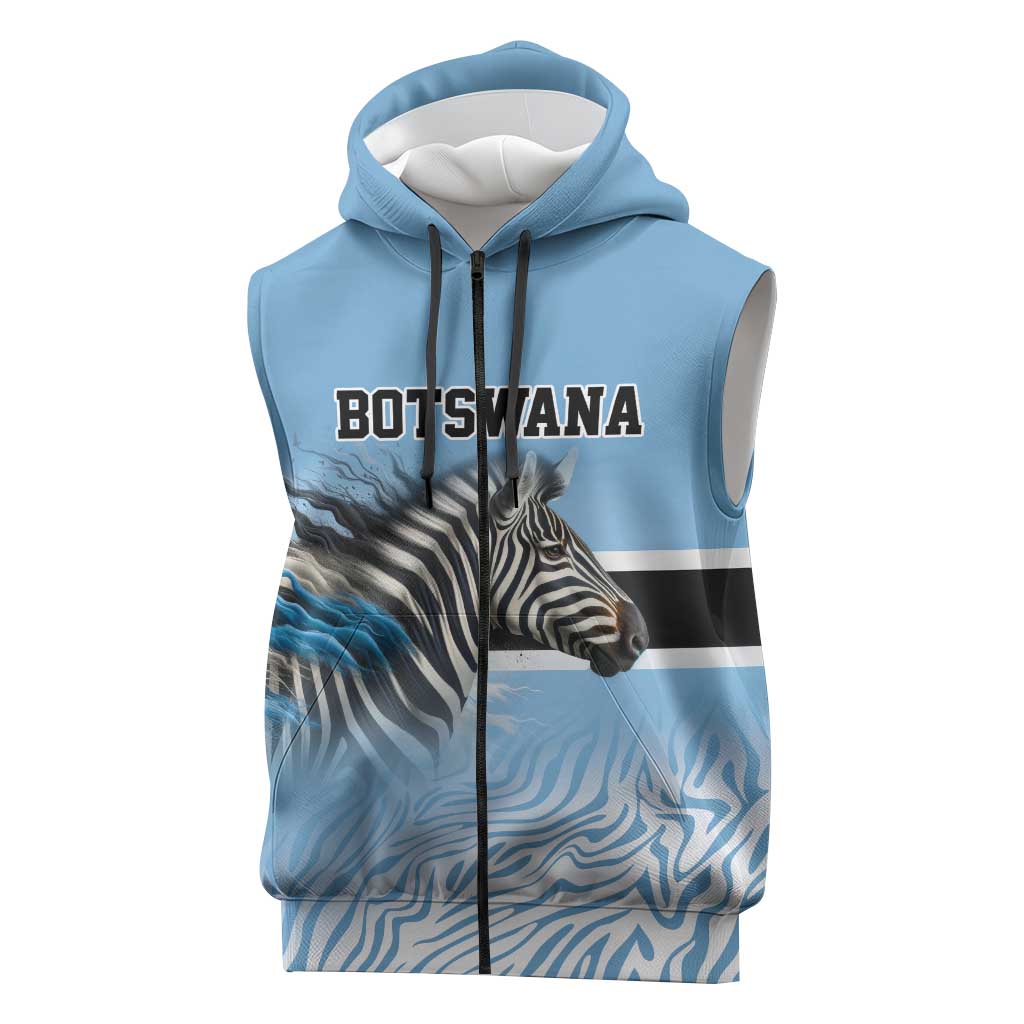 Botswana Independence Day 1966 Sleeveless Zip Hoodie Tribal African Zebra Skins Pattern - African Pride