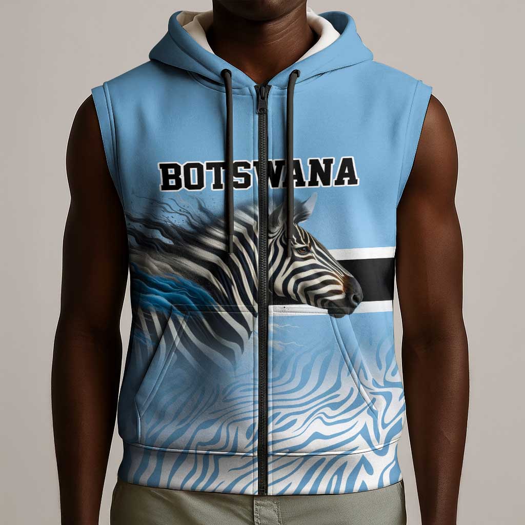 Botswana Independence Day 1966 Sleeveless Zip Hoodie Tribal African Zebra Skins Pattern - African Pride