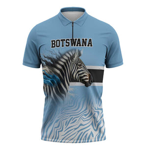 Botswana Independence Day 1966 Zipper Polo Shirt Tribal African Zebra Skins Pattern