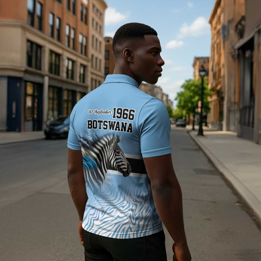 Botswana Independence Day 1966 Zipper Polo Shirt Tribal African Zebra Skins Pattern