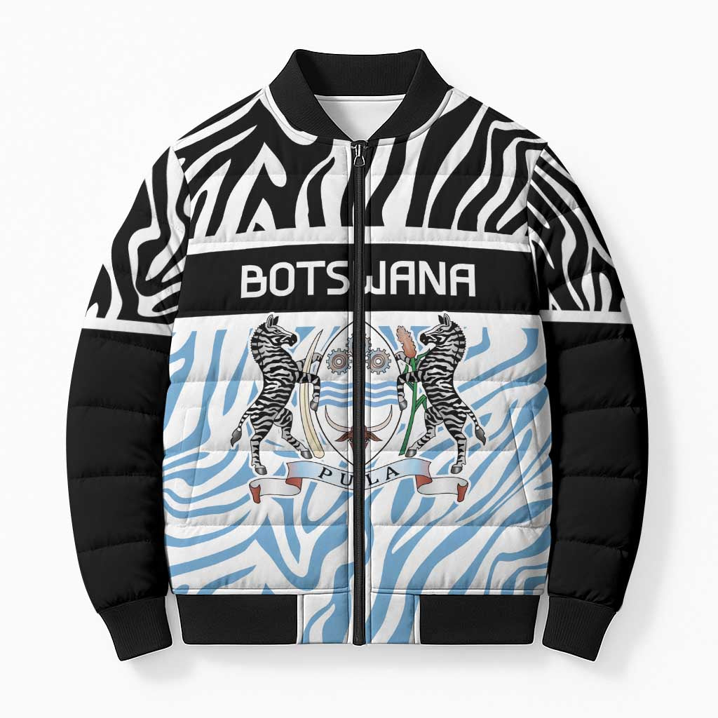 Botswana Personalized Bomber Puffer Jacket African Zebra Skins Pattern
