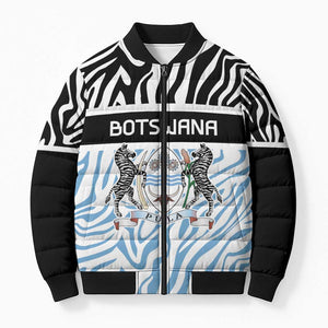 Botswana Personalized Bomber Puffer Jacket African Zebra Skins Pattern