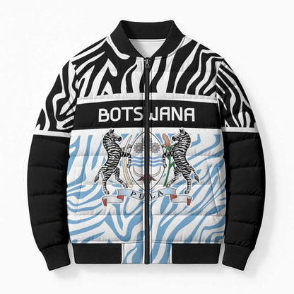 Botswana Personalized Bomber Puffer Jacket African Zebra Skins Pattern