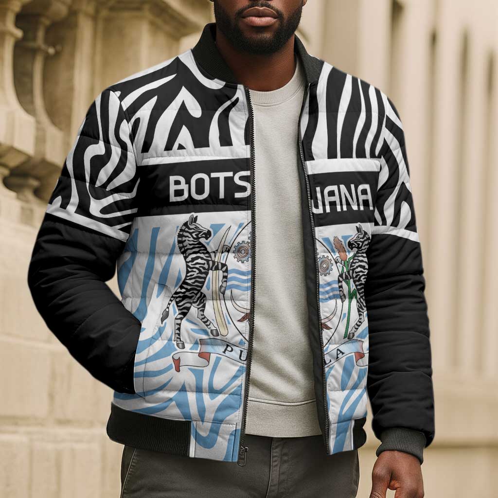 Botswana Personalized Bomber Puffer Jacket African Zebra Skins Pattern