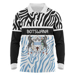 Botswana Personalized Long Sleeve Polo Shirt African Zebra Skins Pattern - African Pride