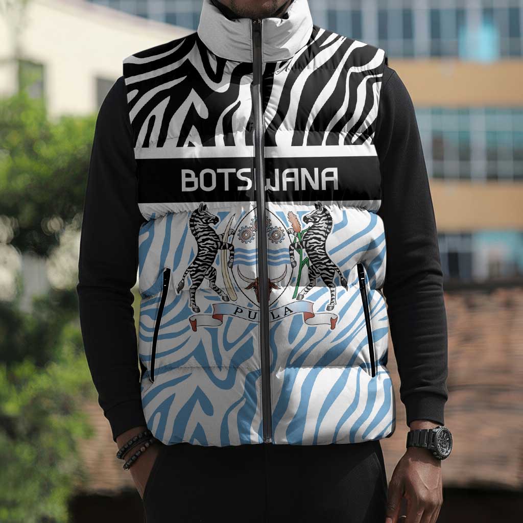 Botswana Personalized Sleeveless Puffer Jacket African Zebra Skins Pattern
