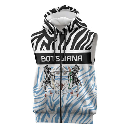 Botswana Personalized Sleeveless Zip Hoodie African Zebra Skins Pattern - African Pride