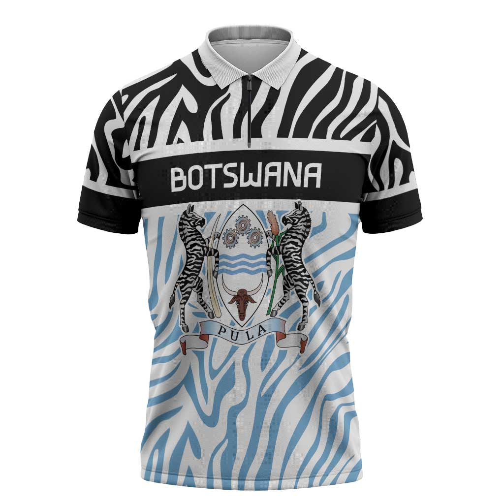 Botswana Personalized Zipper Polo Shirt African Zebra Skins Pattern