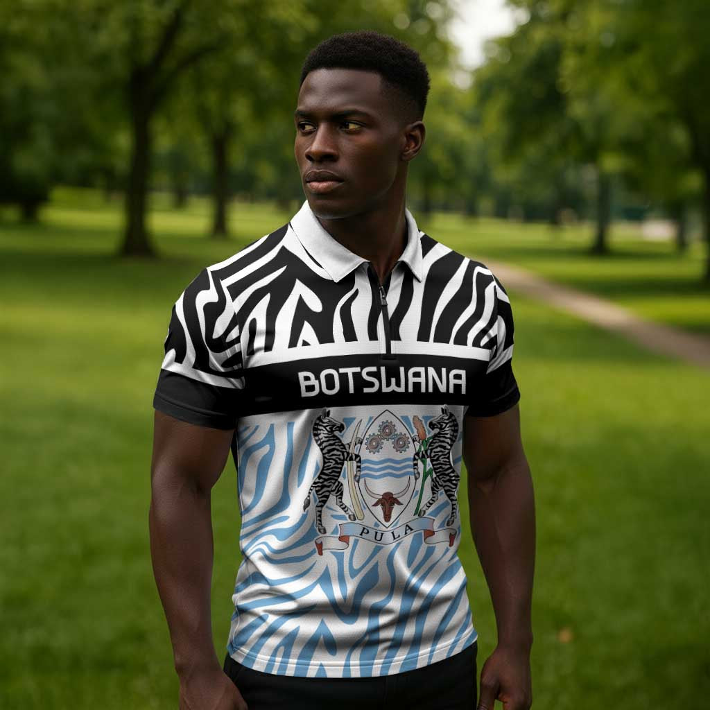 Botswana Personalized Zipper Polo Shirt African Zebra Skins Pattern