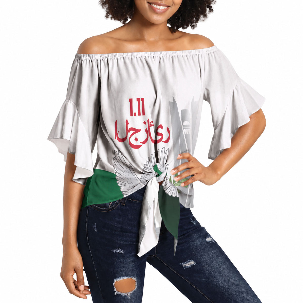 Algerian 1954 Revolution Anniversary Off Shoulder Wrap Waist Top