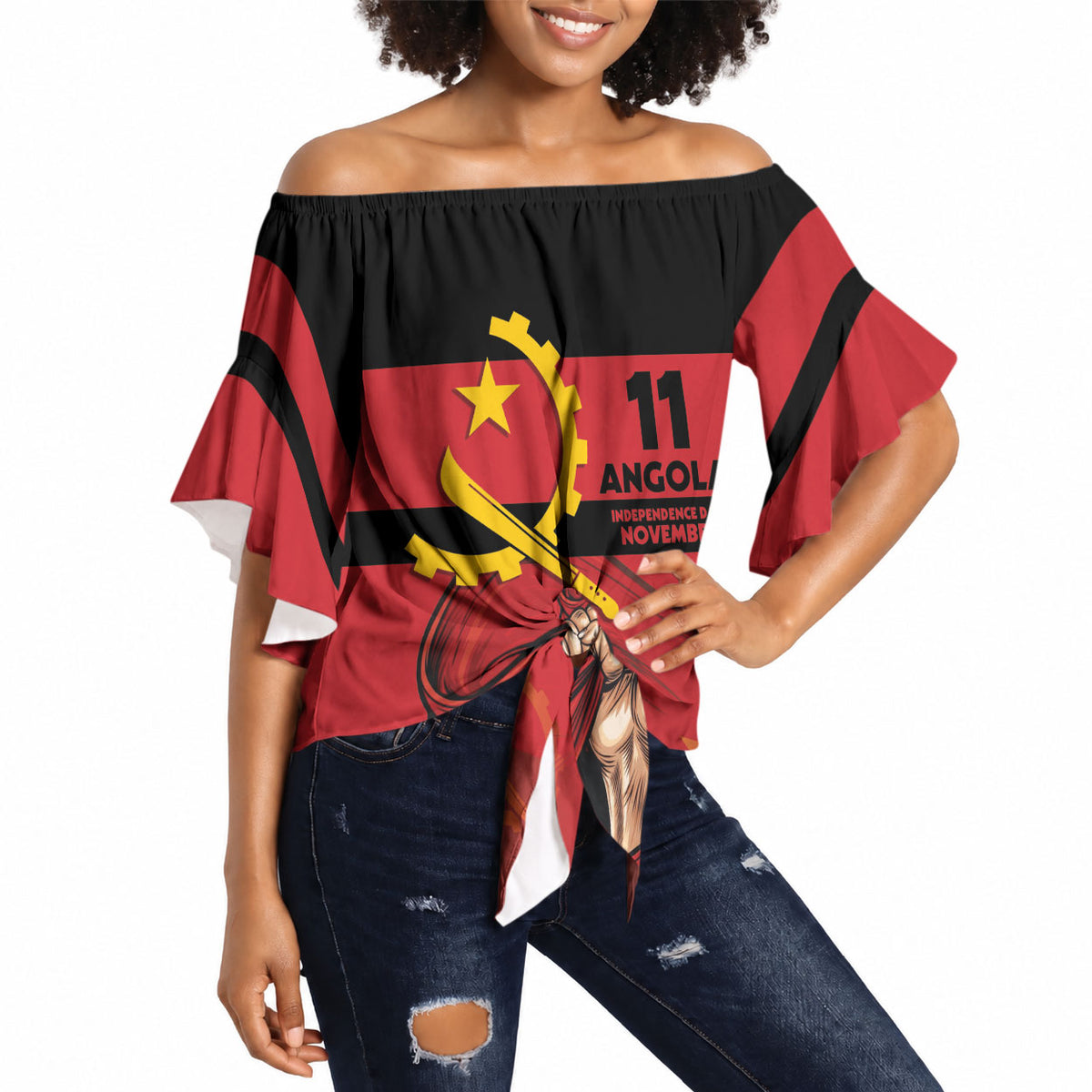 Angola Independence Day 1975 Off Shoulder Wrap Waist Top