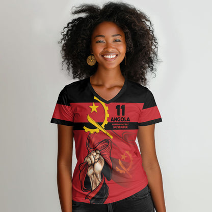 Angola Independence Day 1975 Women V-Neck T-Shirt
