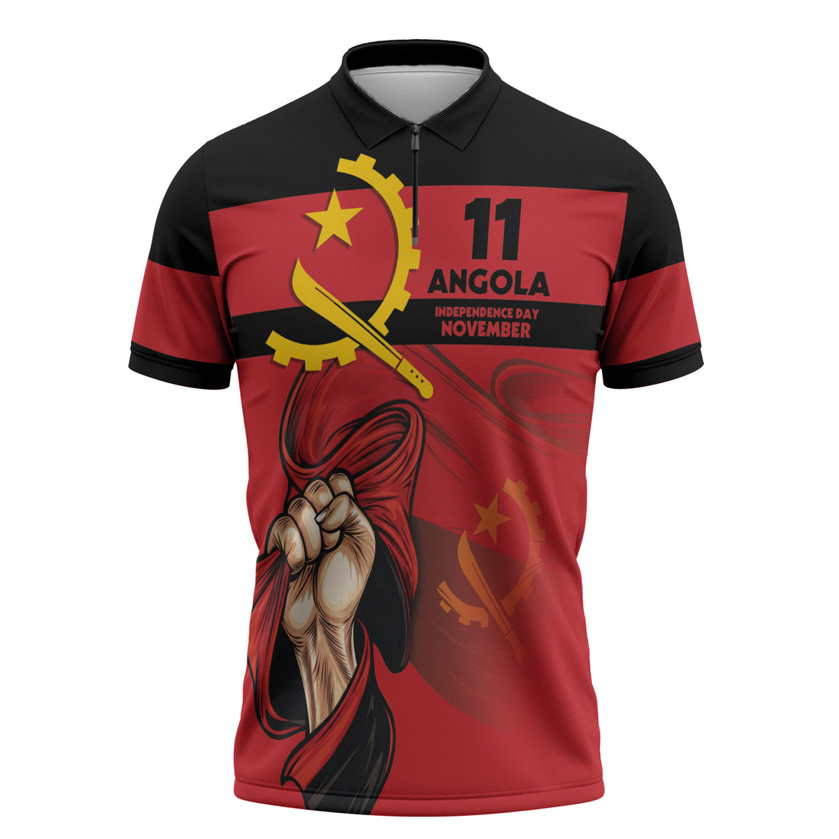 Angola Independence Day 1975 Zipper Polo Shirt