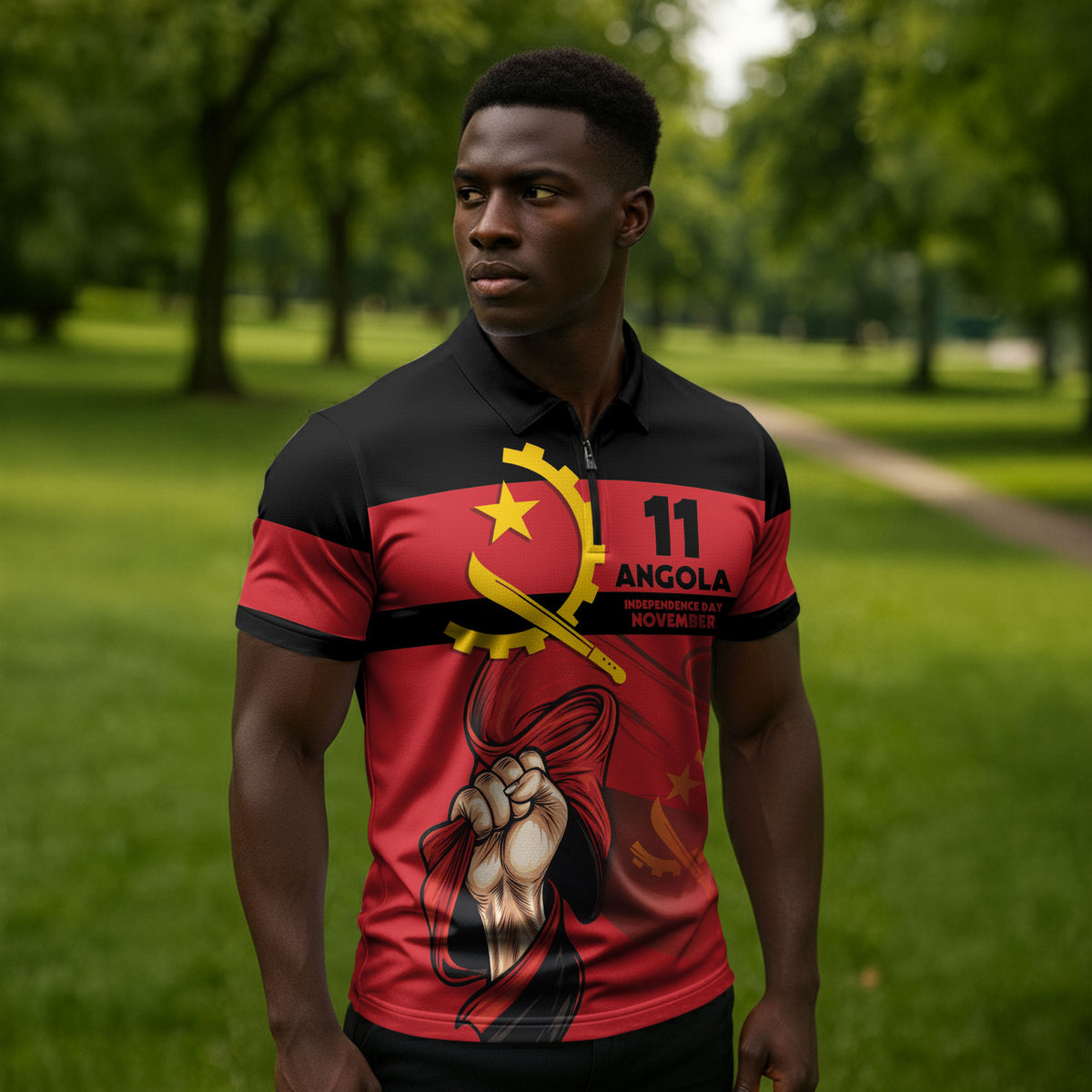 Angola Independence Day 1975 Zipper Polo Shirt