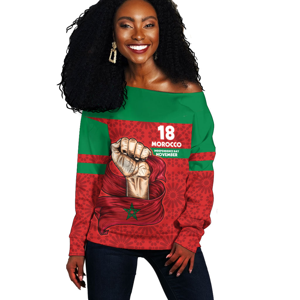 Morocco Independence Day 1956 Off Shoulder Sweater