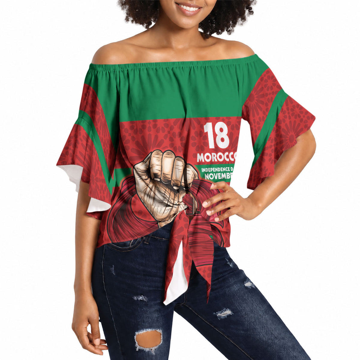 Morocco Independence Day 1956 Off Shoulder Wrap Waist Top