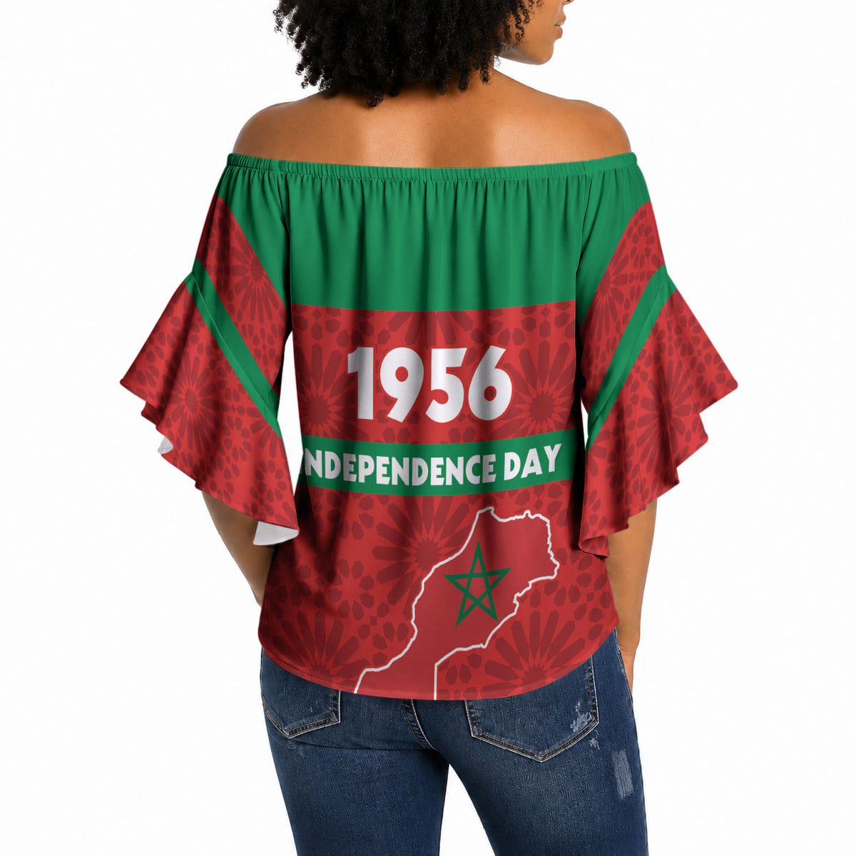 Morocco Independence Day 1956 Off Shoulder Wrap Waist Top