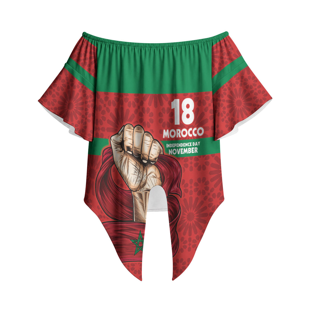 Morocco Independence Day 1956 Off Shoulder Wrap Waist Top