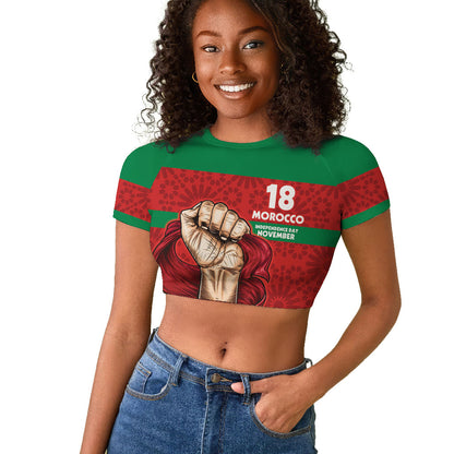 Morocco Independence Day 1956 Raglan Cropped T shirt
