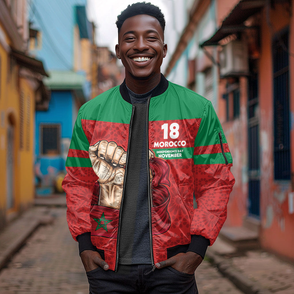 Morocco Independence Day 1956 Sleeve Zip Bomber Jacket