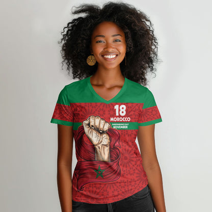 Morocco Independence Day 1956 Women V-Neck T-Shirt