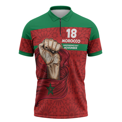 Morocco Independence Day 1956 Zipper Polo Shirt