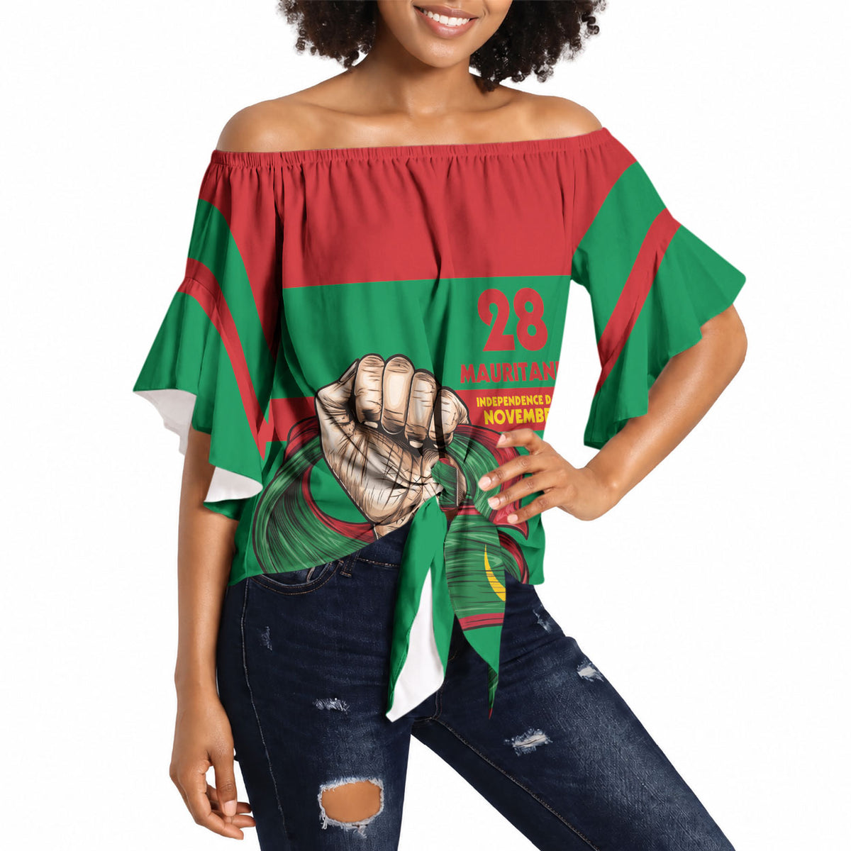 Mauritania Independence Day 1960 Off Shoulder Wrap Waist Top