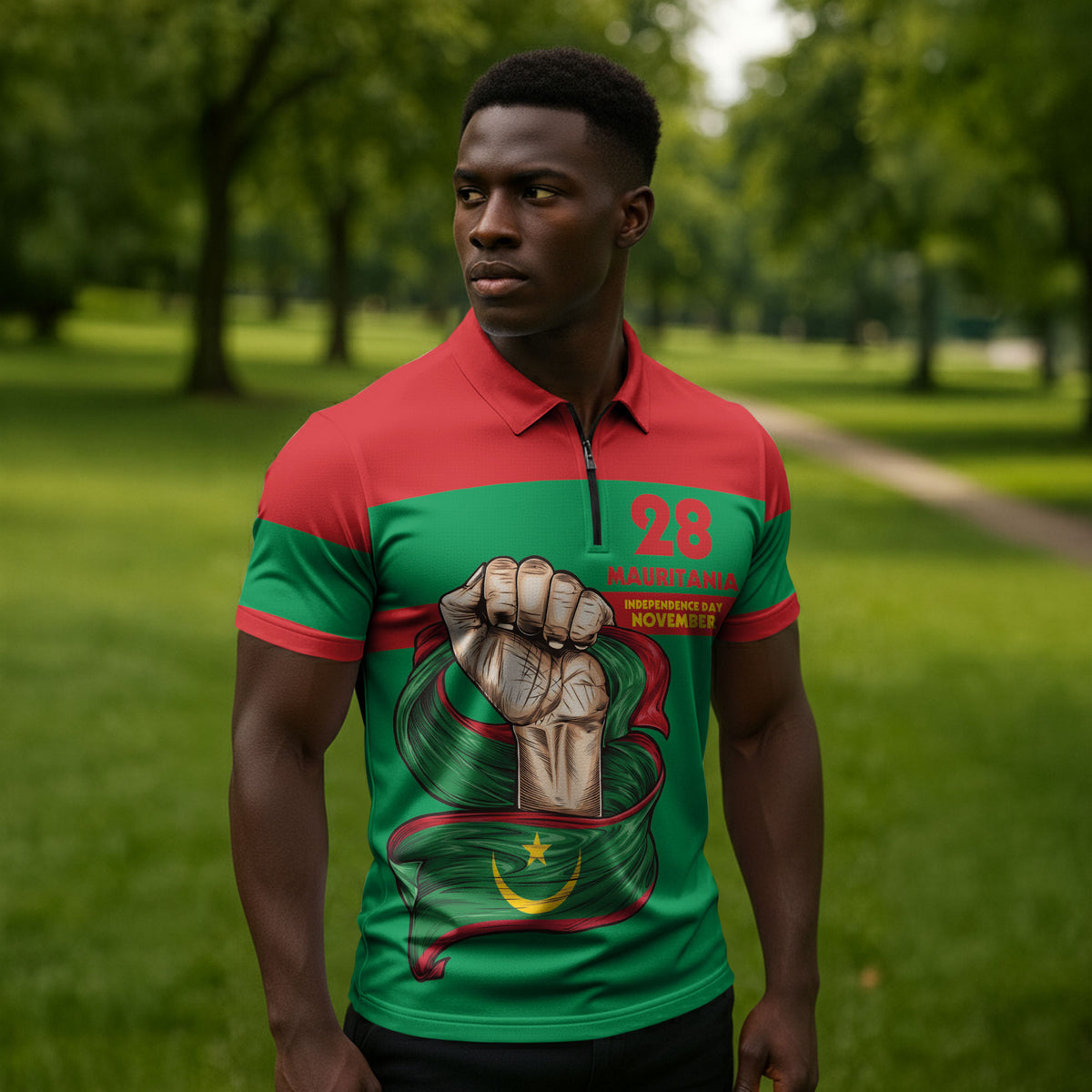 Mauritania Independence Day 1960 Zipper Polo Shirt