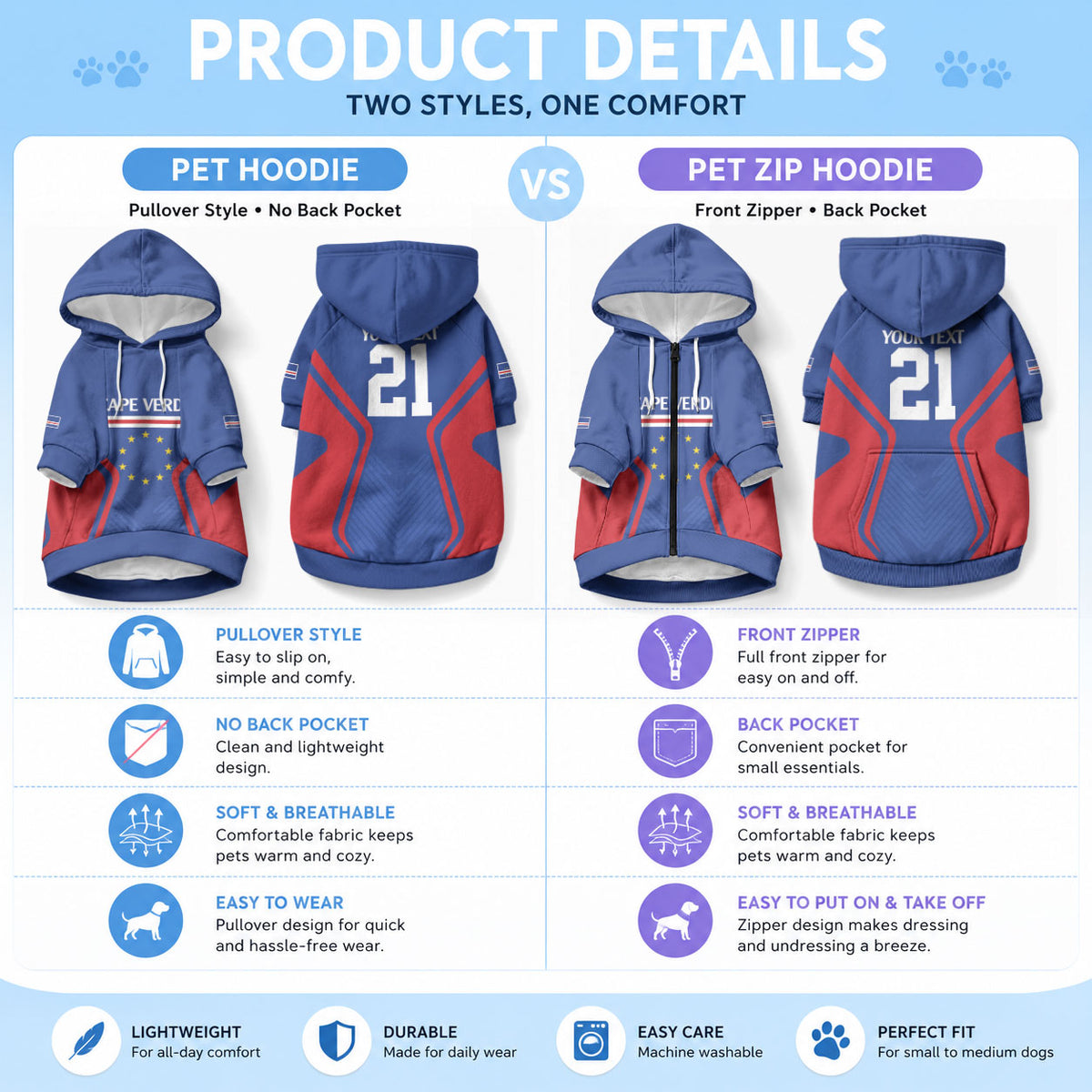 Custom Cape Verde Football Spirit Pet Hoodie Est 1979