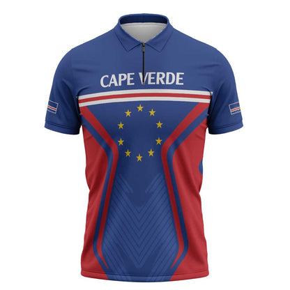 Custom Cape Verde Football Spirit Zipper Polo Shirt Est 1979