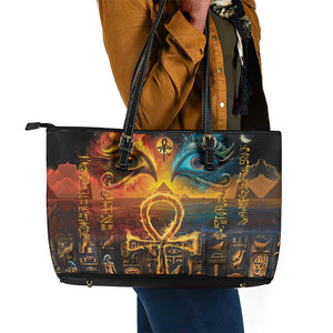 Eye of Ra and Eye of Horus Leather Tote Bag Power and Magic Ancient Egyptian Mythology