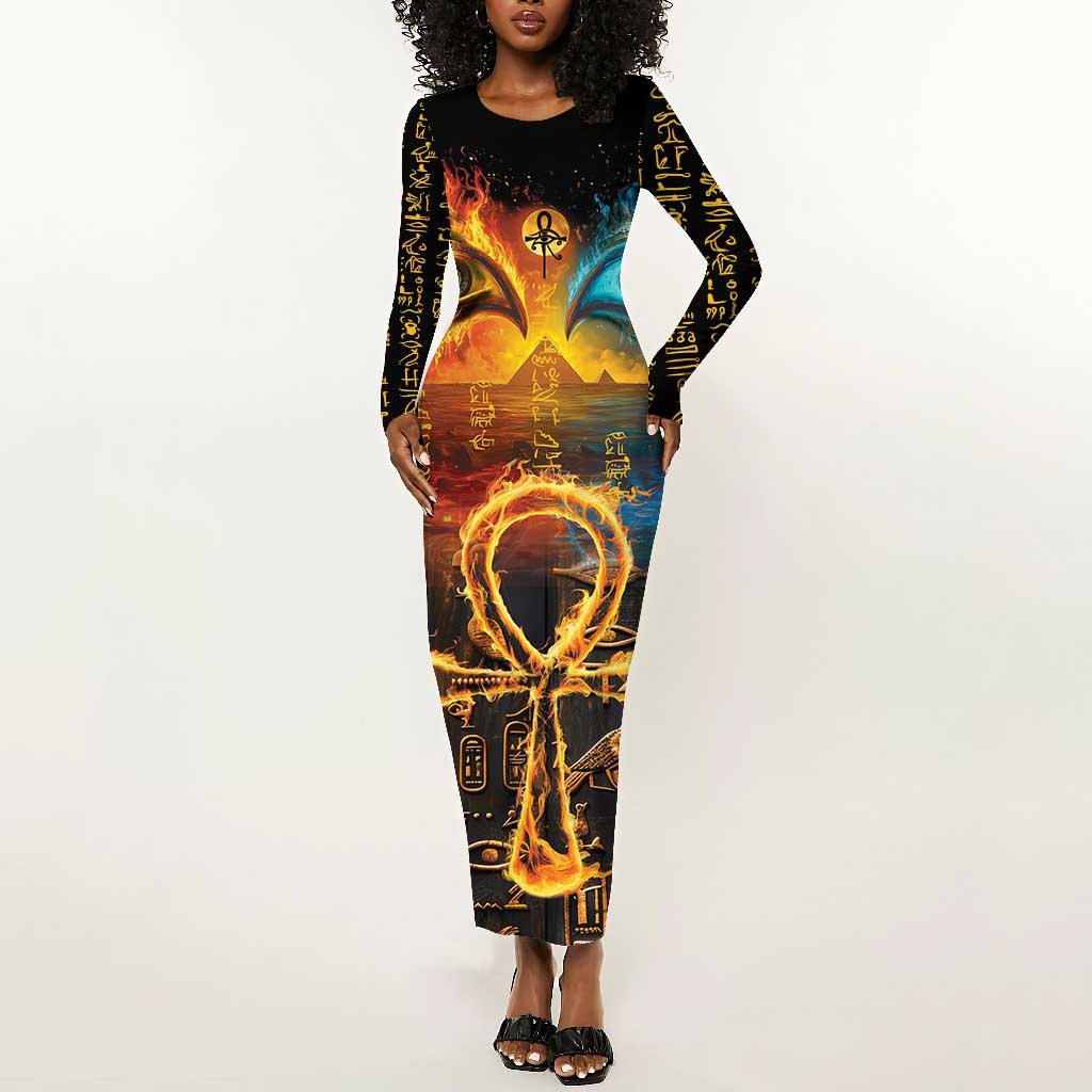 Eye of Ra and Eye of Horus Long Sleeve Bodycon Dress Power and Magic Ancient Egyptian Mythology