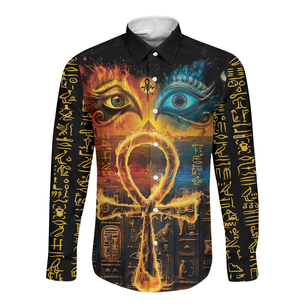 Eye of Ra and Eye of Horus Long Sleeve Button Shirt Power and Magic Ancient Egyptian Mythology