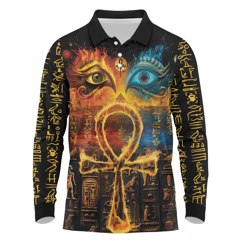 Eye of Ra and Eye of Horus Long Sleeve Polo Shirt Power and Magic Ancient Egyptian Mythology