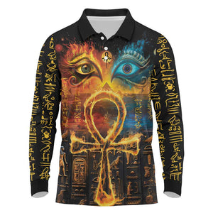 Eye of Ra and Eye of Horus Long Sleeve Polo Shirt Power and Magic Ancient Egyptian Mythology