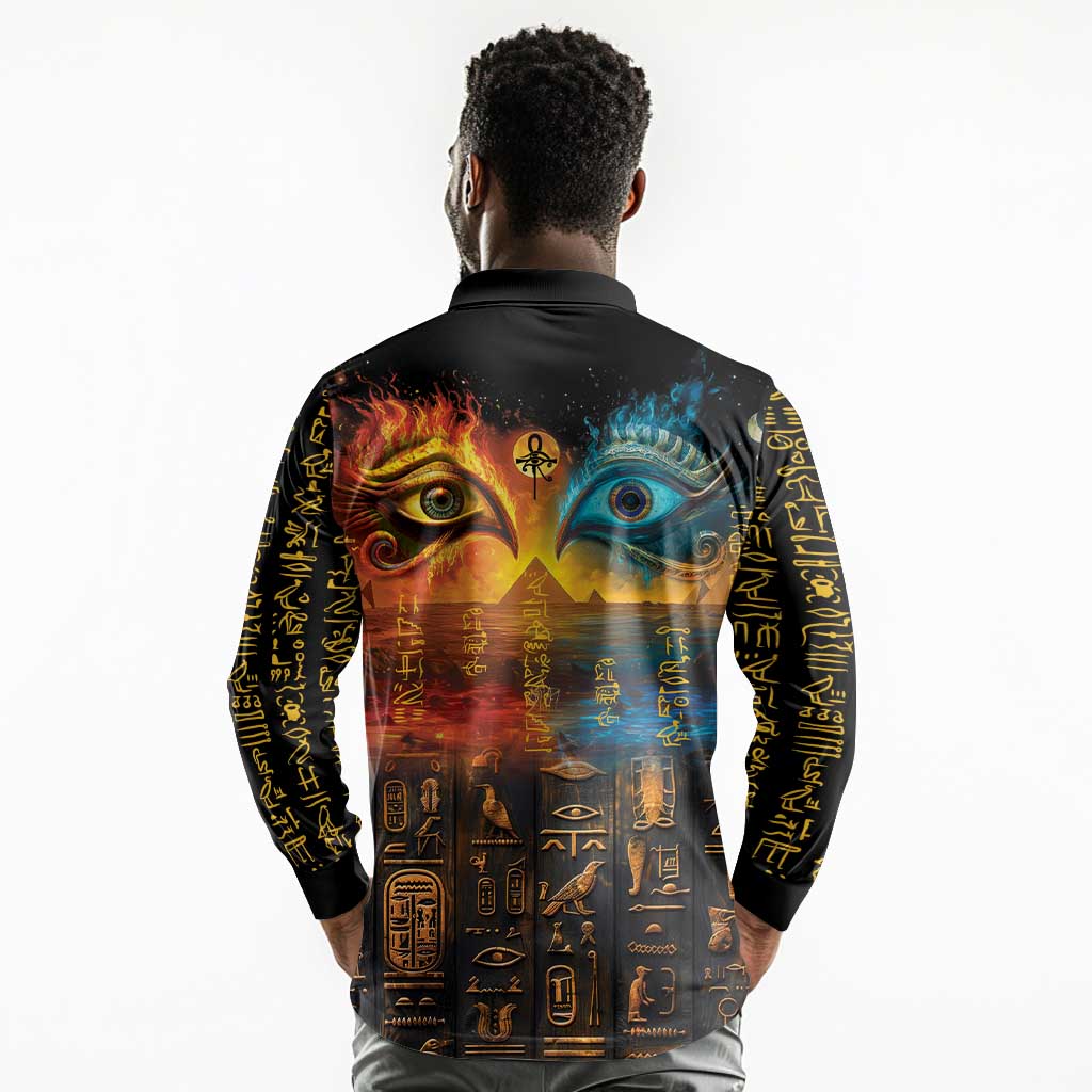 Eye of Ra and Eye of Horus Long Sleeve Polo Shirt Power and Magic Ancient Egyptian Mythology