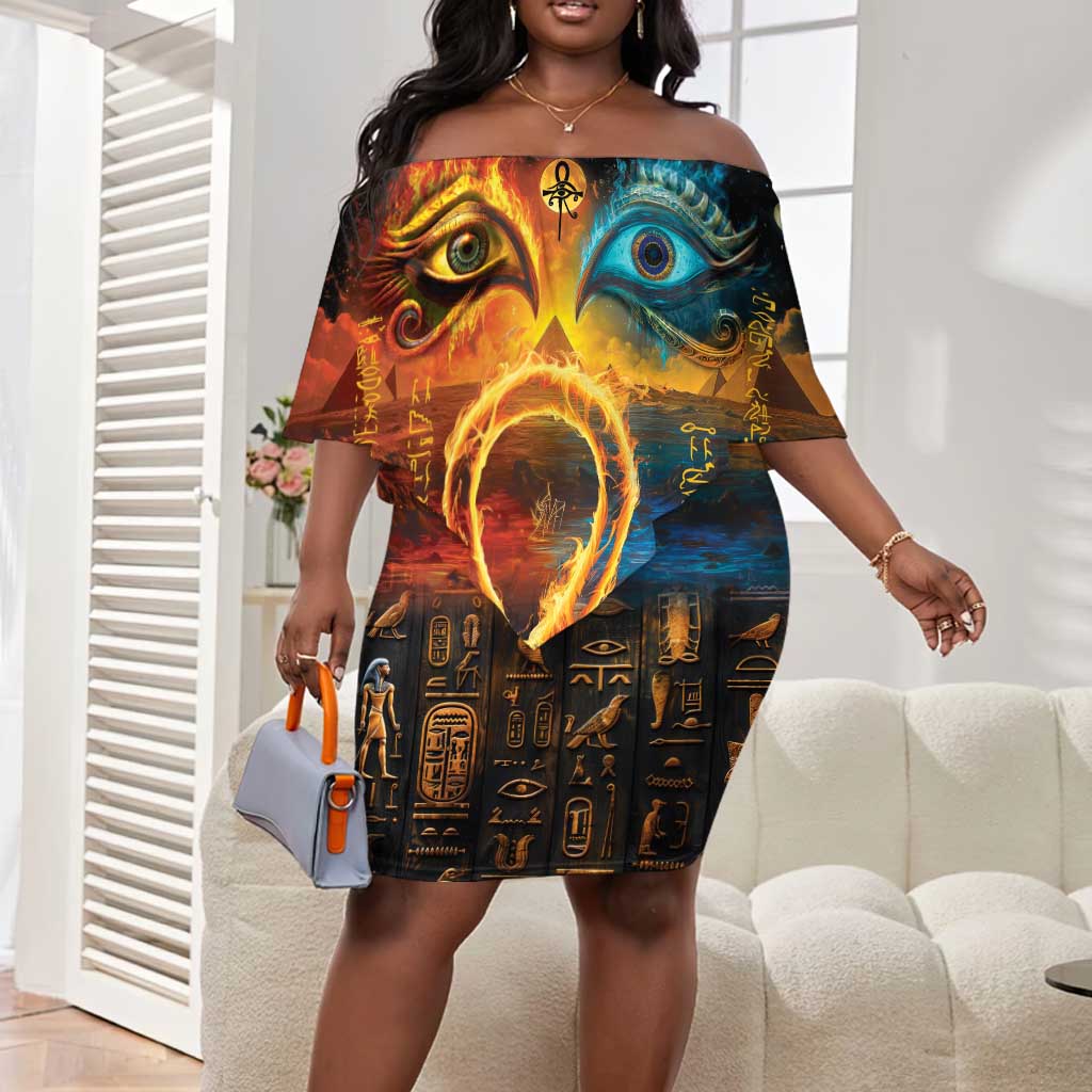 Eye of Ra and Eye of Horus Off Shoulder Short Dress Power and Magic Ancient Egyptian Mythology