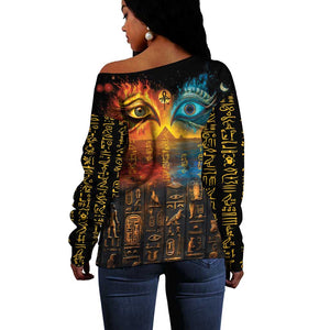 Eye of Ra and Eye of Horus Off Shoulder Sweater Power and Magic Ancient Egyptian Mythology