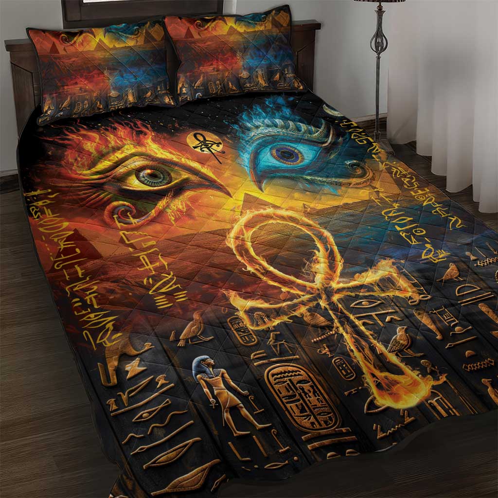 Eye of Ra and Eye of Horus Quilt Bed Set Power and Magic Ancient Egyptian Mythology