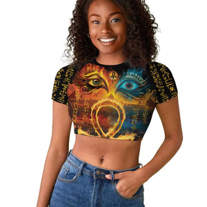 Eye of Ra and Eye of Horus Raglan Cropped T shirt Power and Magic Ancient Egyptian Mythology