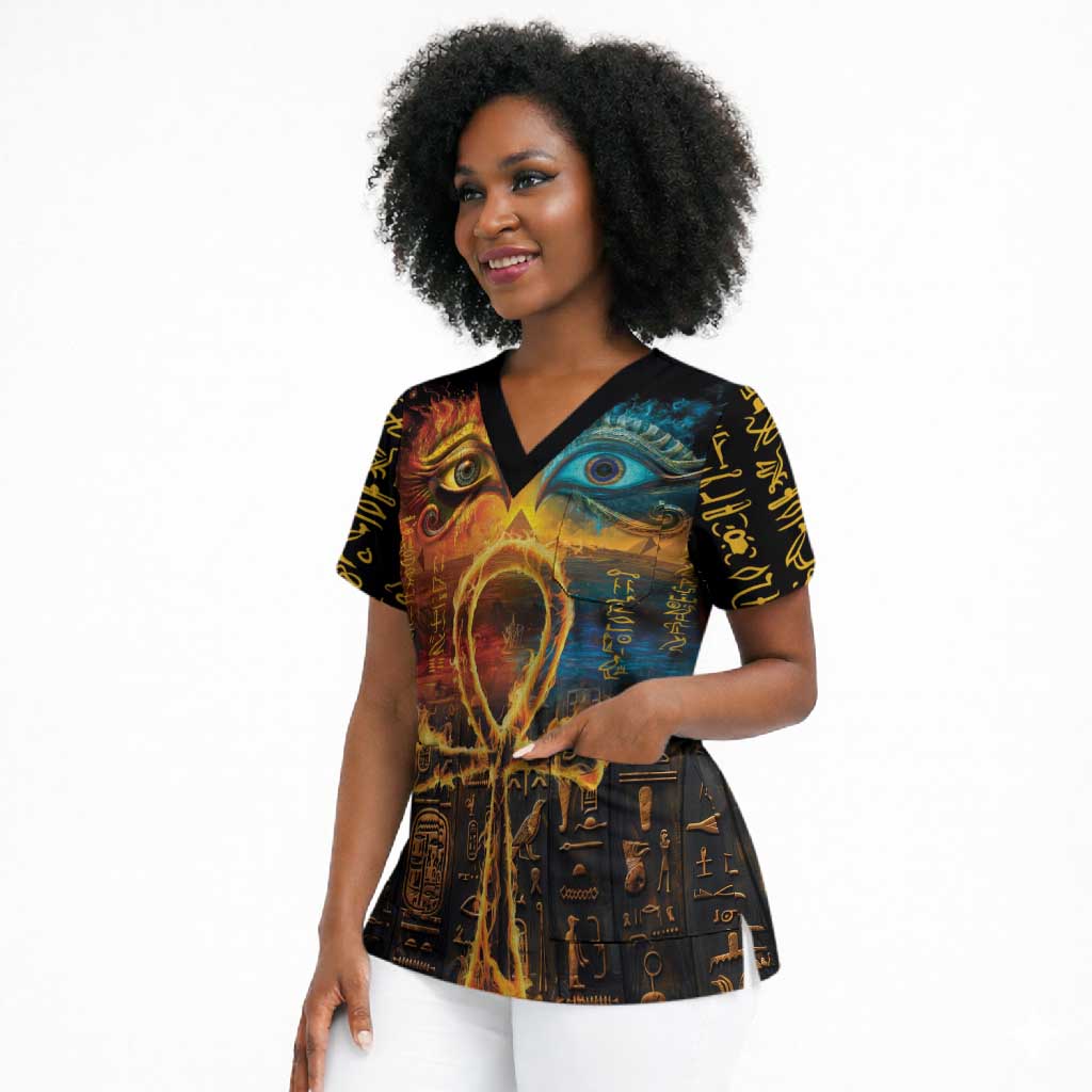 Eye of Ra and Eye of Horus Scrub Top Power and Magic Ancient Egyptian Mythology