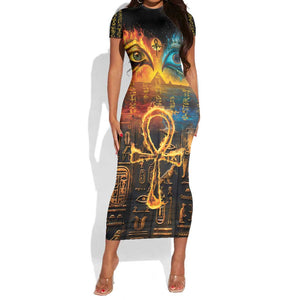 Eye of Ra and Eye of Horus Short Sleeve Bodycon Dress Power and Magic Ancient Egyptian Mythology