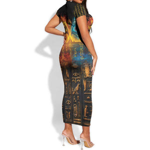 Eye of Ra and Eye of Horus Short Sleeve Bodycon Dress Power and Magic Ancient Egyptian Mythology