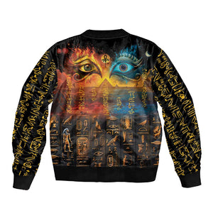 Eye of Ra and Eye of Horus Sleeve Zip Bomber Jacket Power and Magic Ancient Egyptian Mythology