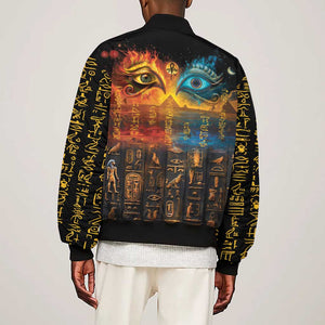 Eye of Ra and Eye of Horus Sleeve Zip Bomber Jacket Power and Magic Ancient Egyptian Mythology