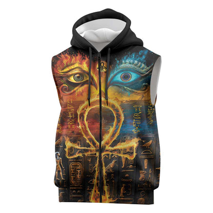 Eye of Ra and Eye of Horus Sleeveless Zip Hoodie Power and Magic Ancient Egyptian Mythology - African Pride