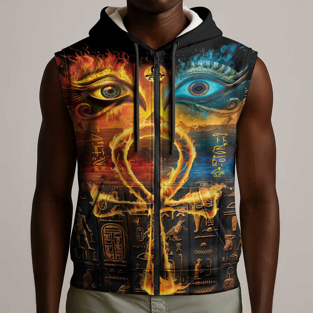 Eye of Ra and Eye of Horus Sleeveless Zip Hoodie Power and Magic Ancient Egyptian Mythology - African Pride