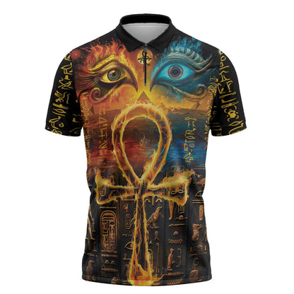 Eye of Ra and Eye of Horus Zipper Polo Shirt Power and Magic Ancient Egyptian Mythology